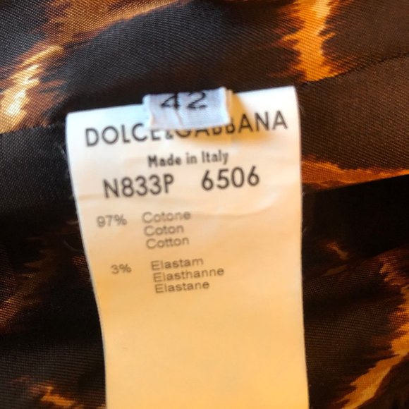 DOLCE & GABBANA Tan Cotton Single Breasted Blazer With Leopard Print Lining - Picture 10 of 12